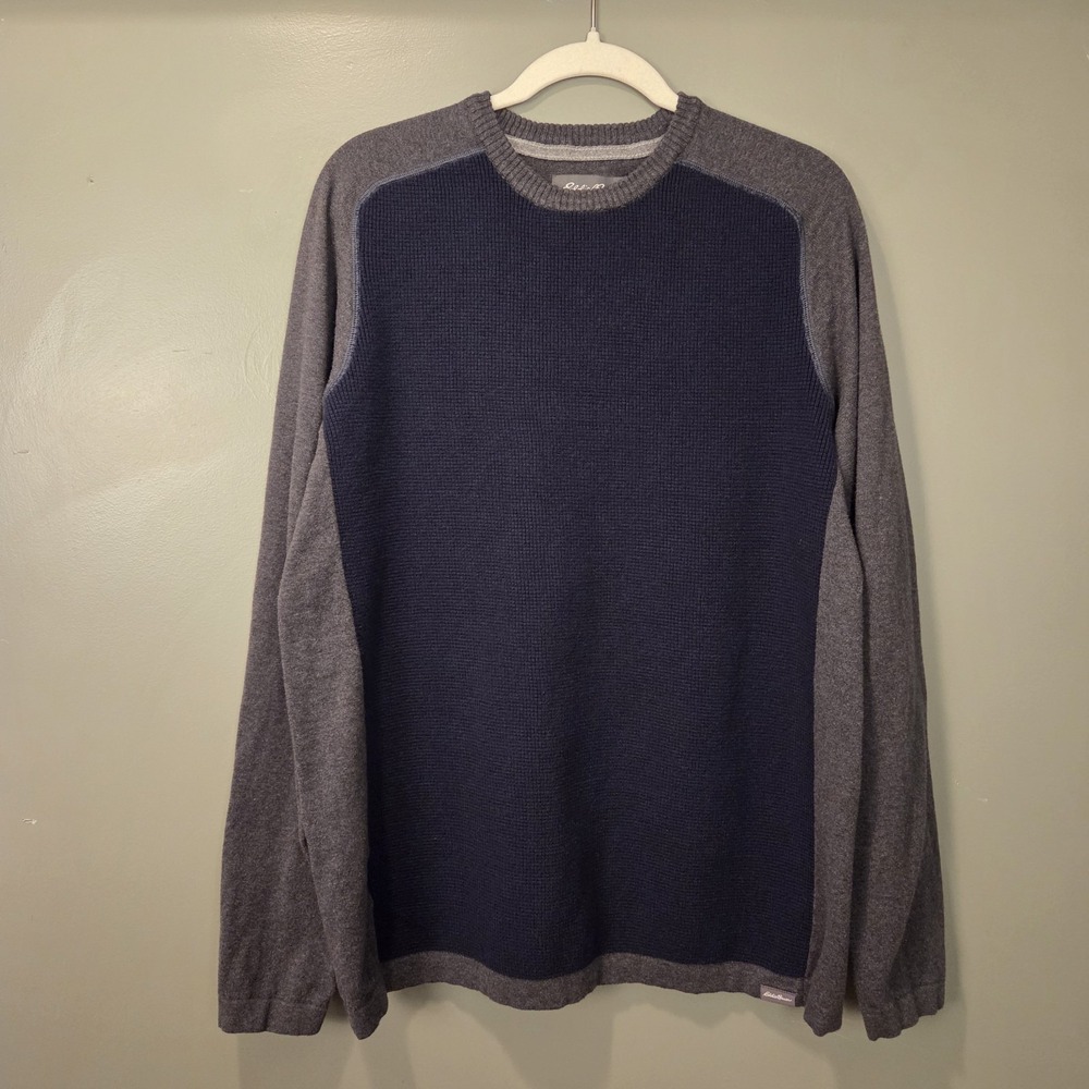 Eddie Bauer Men's Merino Wool Blend Sweater Textured, Size XL‎ Tall, Gray Navy